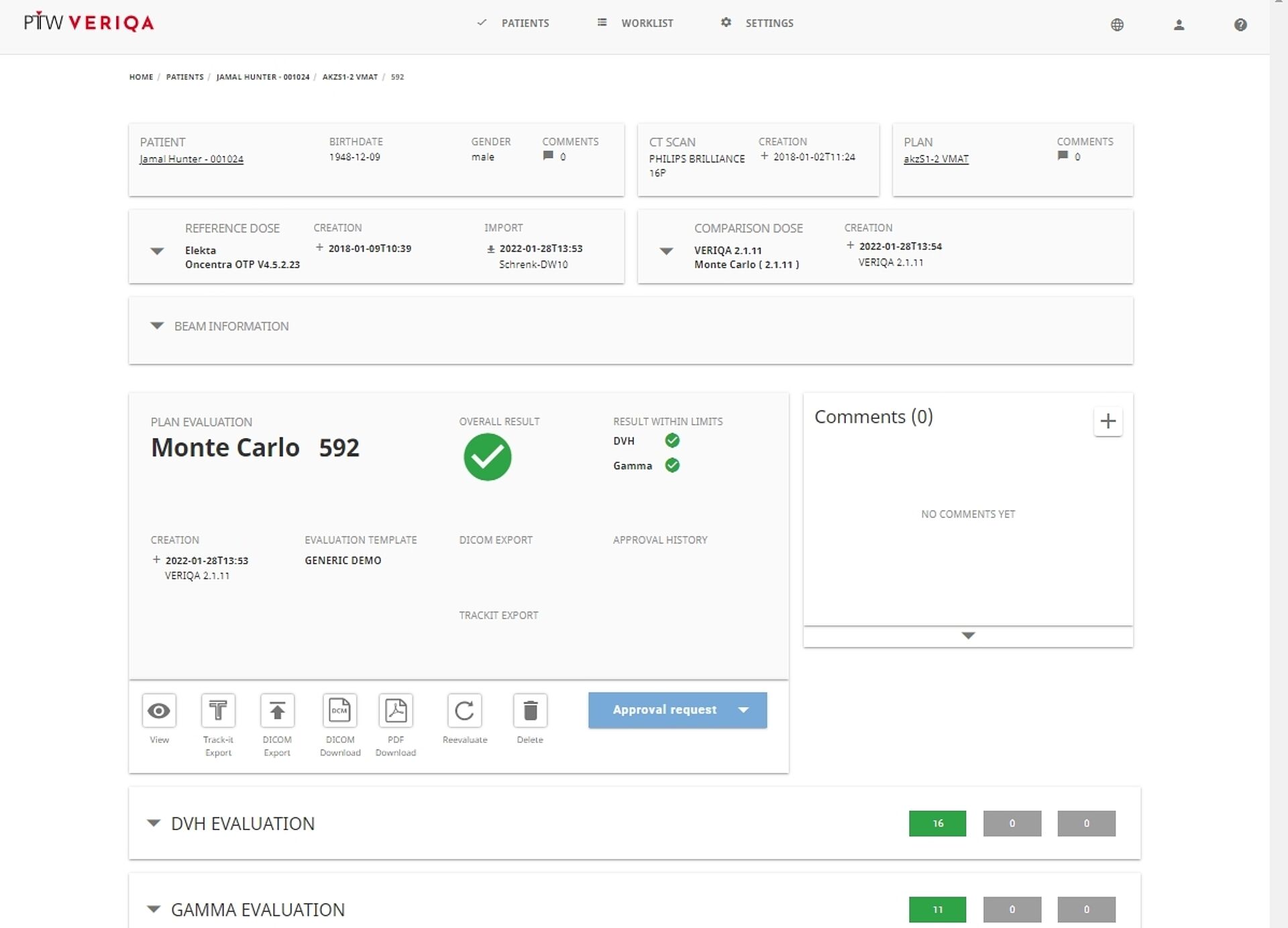 PTW VERIQA RT MonteCarlo 3D software screenshot